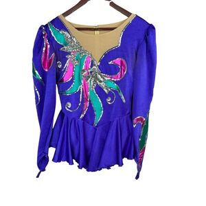 Vintage Figure Skating Competition Dress Adult Small Lycra Illusion Long Sleeve